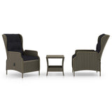 3 Piece Garden Lounge Set with Cushions Poly Rattan Brown - Front View