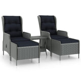 3 Piece Garden Lounge Set with Cushions Poly Rattan Light Grey - Front View