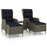 3 Piece Garden Lounge Set with Cushions Poly Rattan Brown - Front View