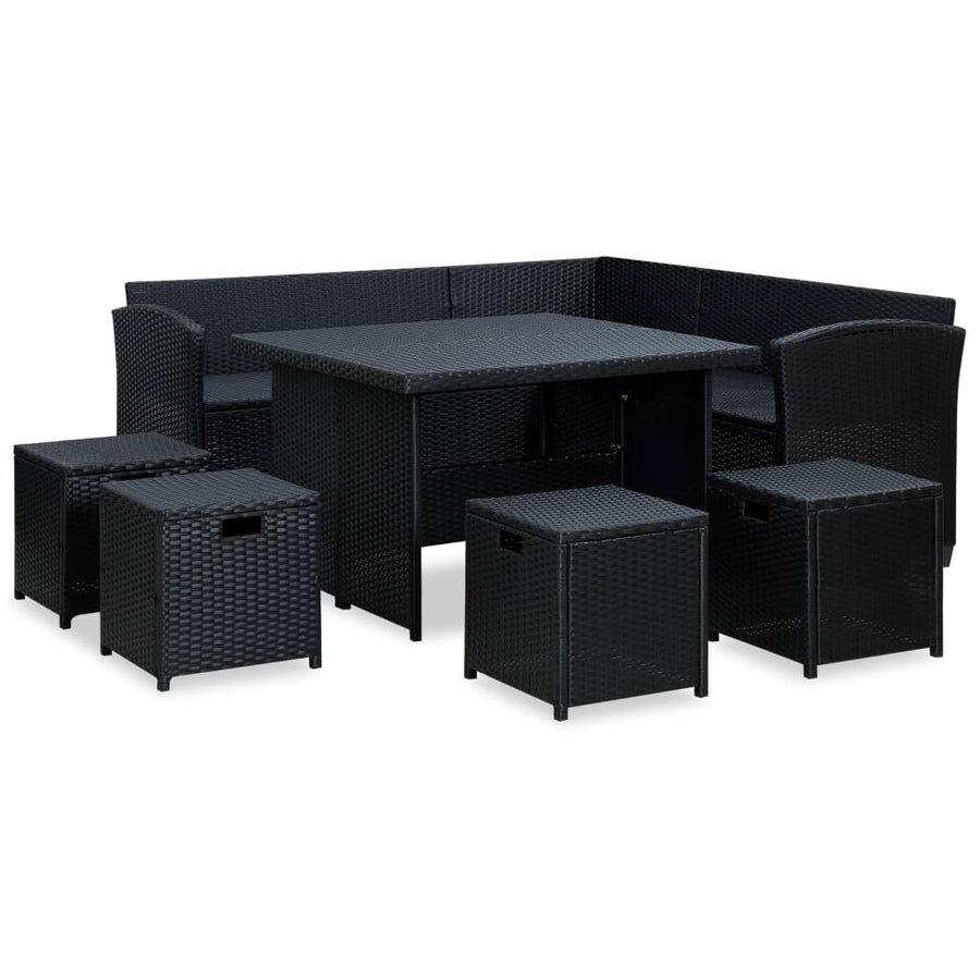 6 Piece Garden Lounge Set with Cushions Poly Rattan Black