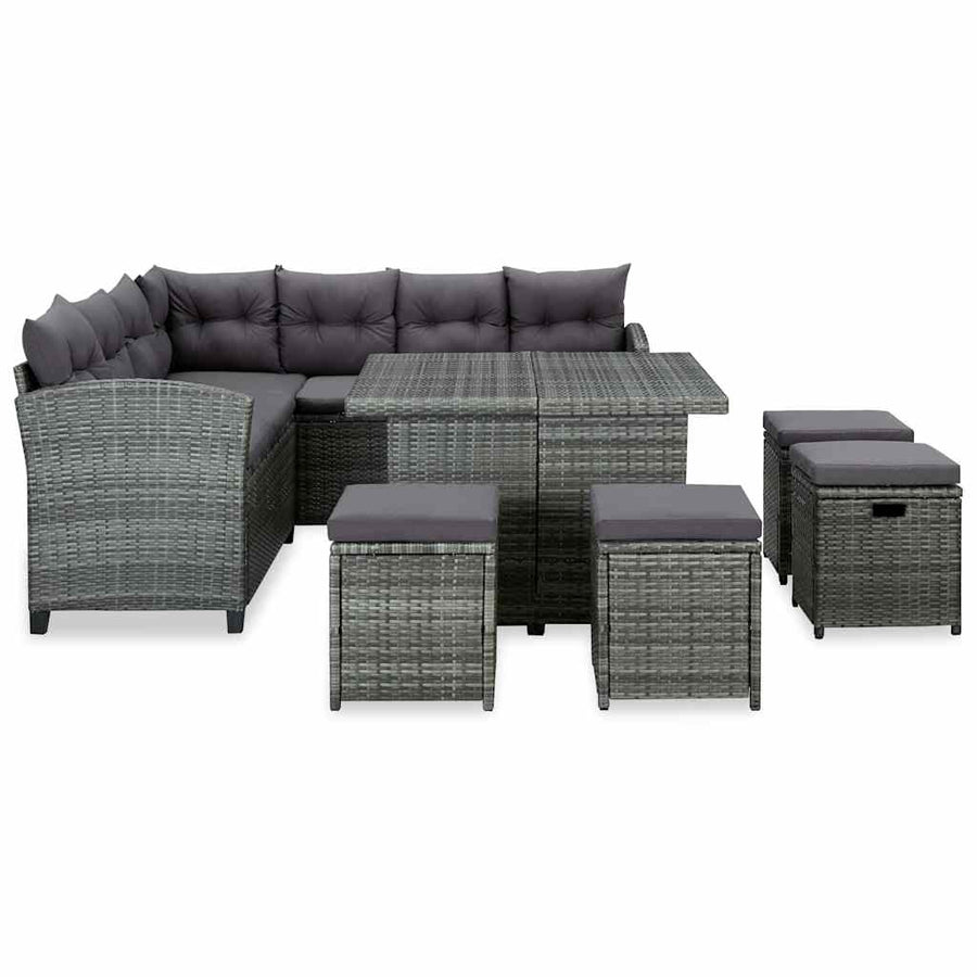 6 Piece Garden Lounge Set with Cushions Poly Rattan Grey