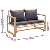 Garden Bench with Cushions 115 cm Bamboo - Low Angle