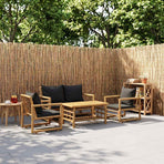 4 Piece Garden Lounge Set with Cushions Bamboo