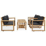 4 Piece Garden Lounge Set with Cushions Bamboo - Front View
