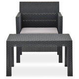 2 Piece Garden Lounge Set with Cushion Rattan Anthracite - Front View