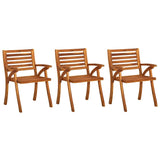 Garden Dining Chairs with Cushions 3 pcs Solid Acacia Wood - Front View