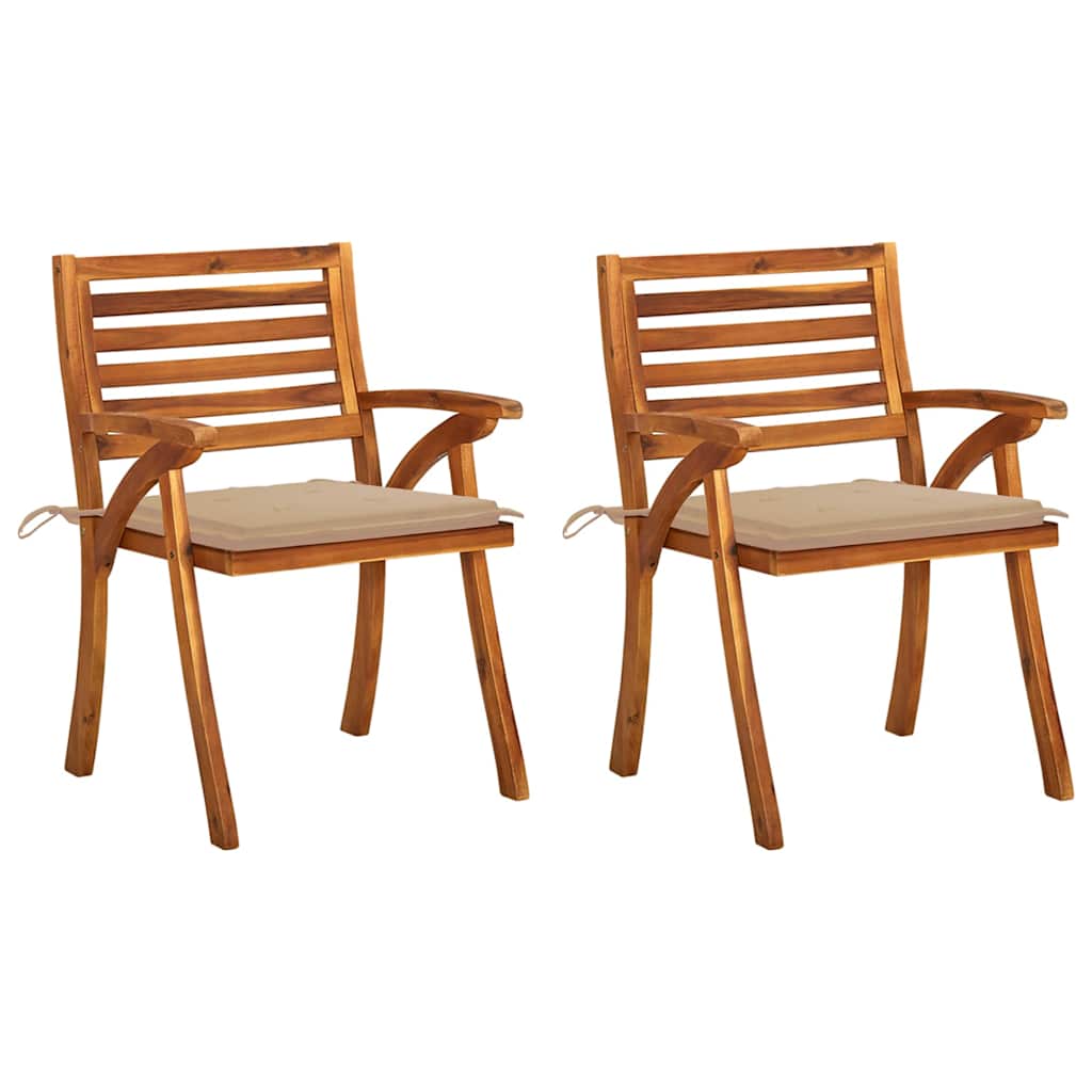 Garden Dining Chairs with Cushions 2 pcs Solid Acacia Wood