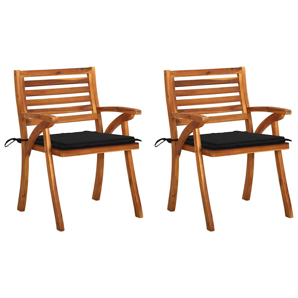 Garden Dining Chairs with Cushions 2 pcs Solid Acacia Wood