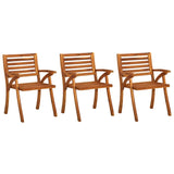 Garden Dining Chairs with Cushions 3 pcs Solid Acacia Wood - Front View