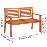 2-Seater Garden Bench with Cushion 120 cm Solid Eucalyptus Wood - Extra Image