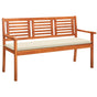 3-Seater Garden Bench with Cushion 150 cm Solid Eucalyptus Wood