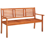 3-Seater Garden Bench with Cushion 150 cm Solid Eucalyptus Wood - Front View