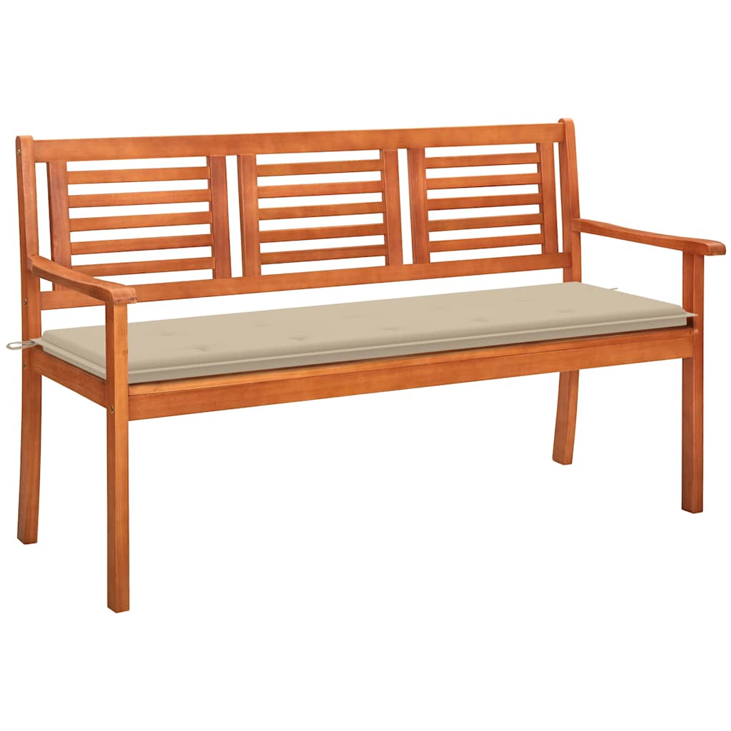 3-Seater Garden Bench with Cushion 150 cm Solid Eucalyptus Wood