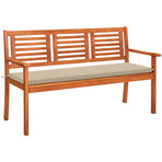 3-Seater Garden Bench with Cushion 150 cm Solid Eucalyptus Wood