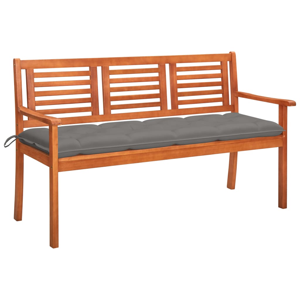 3-Seater Garden Bench with Cushion 150 cm Solid Eucalyptus Wood