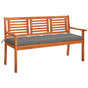 3-Seater Garden Bench with Cushion 150 cm Solid Eucalyptus Wood