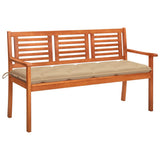 3-Seater Garden Bench with Cushion 150 cm Solid Eucalyptus Wood