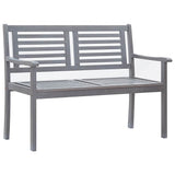 2-Seater Garden Bench with Cushion 120 cm Grey Eucalyptus Wood - Front View