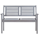 2-Seater Garden Bench with Cushion 120 cm Grey Eucalyptus Wood - Side View