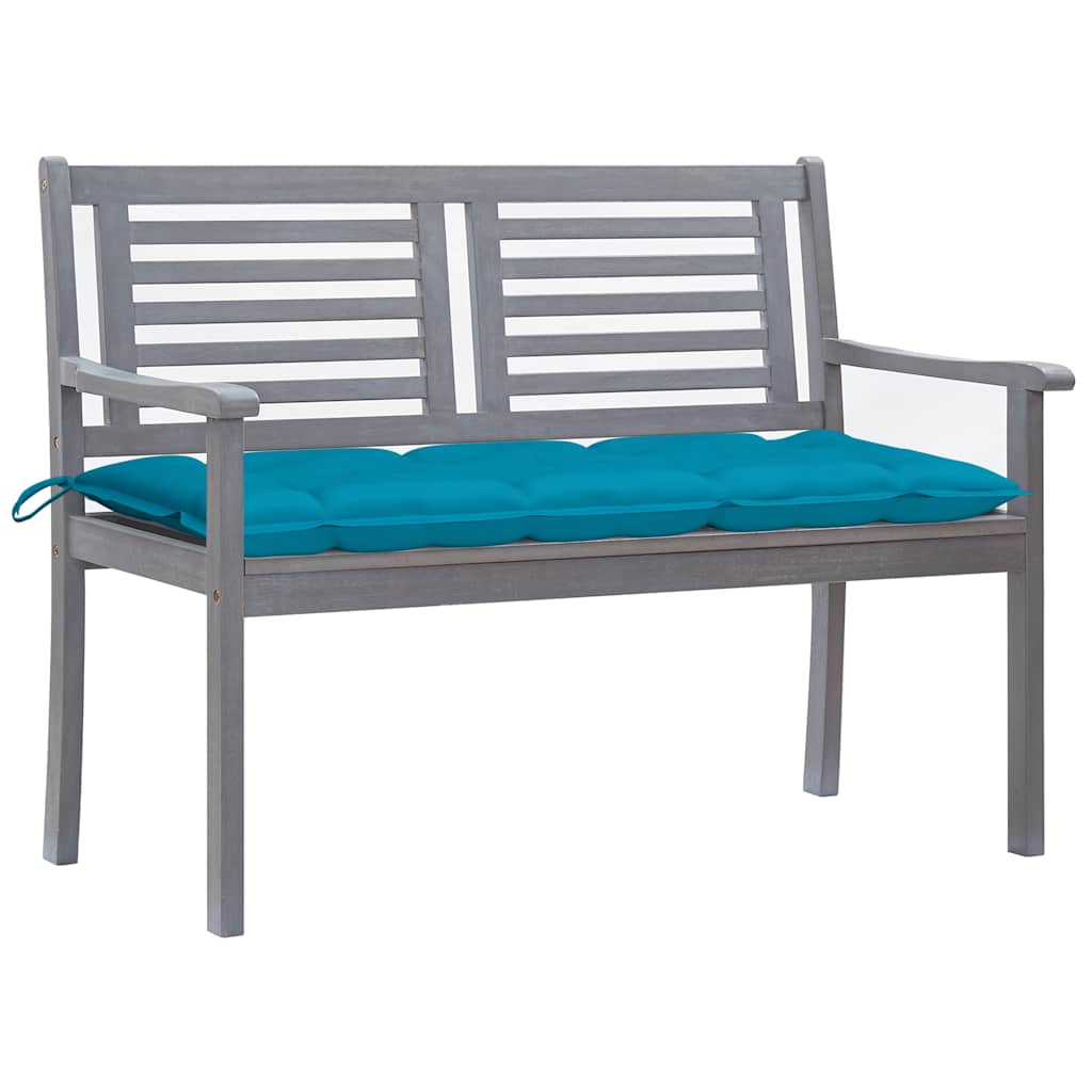 2-Seater Garden Bench with Cushion 120 cm Grey Eucalyptus Wood