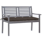 2-Seater Garden Bench with Cushion 120 cm Grey Eucalyptus Wood