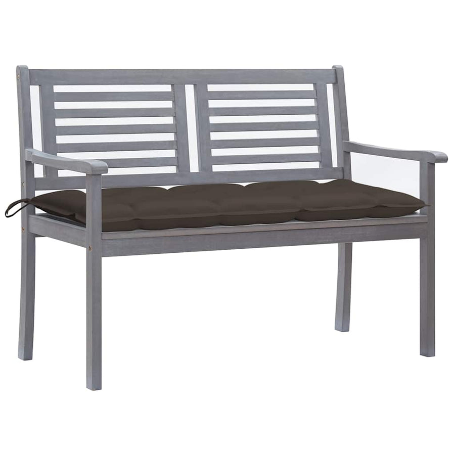 2-Seater Garden Bench with Cushion 120 cm Grey Eucalyptus Wood