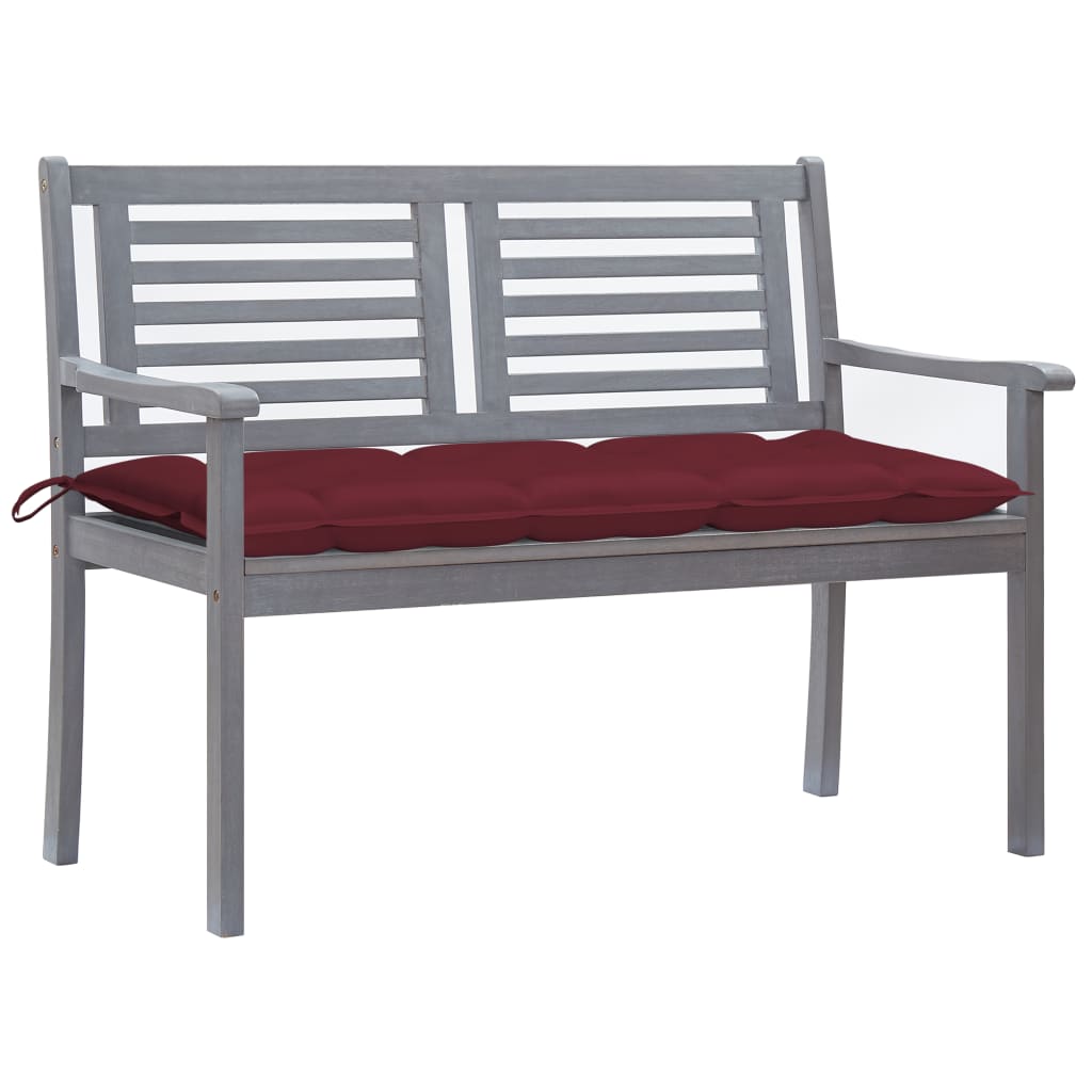 2-Seater Garden Bench with Cushion 120 cm Grey Eucalyptus Wood