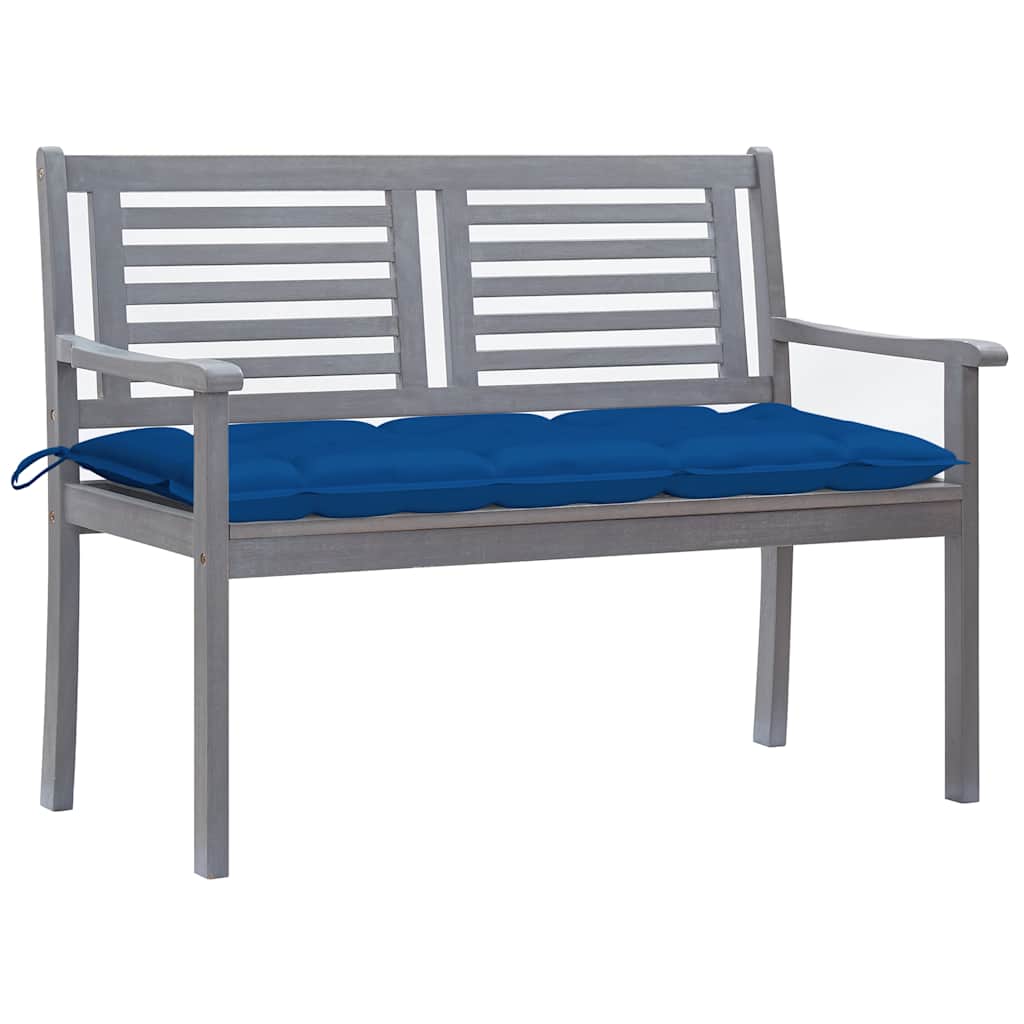 2-Seater Garden Bench with Cushion 120 cm Grey Eucalyptus Wood