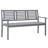 3-Seater Garden Bench with Cushion 150 cm Grey Eucalyptus Wood - Front View