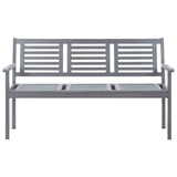 3-Seater Garden Bench with Cushion 150 cm Grey Eucalyptus Wood - Side View