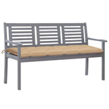 3-Seater Garden Bench with Cushion 150 cm Grey Eucalyptus Wood