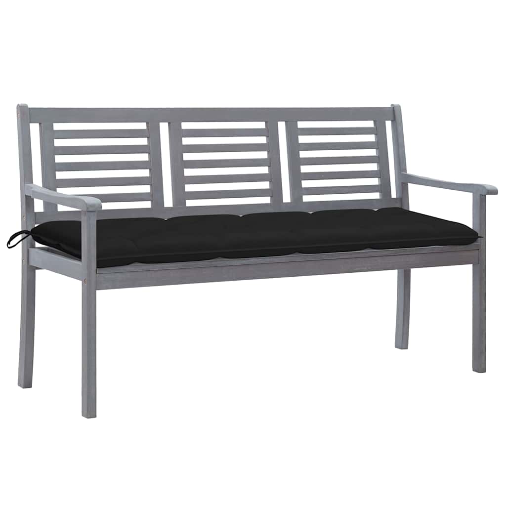 3-Seater Garden Bench with Cushion 150 cm Grey Eucalyptus Wood