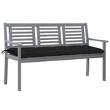3-Seater Garden Bench with Cushion 150 cm Grey Eucalyptus Wood