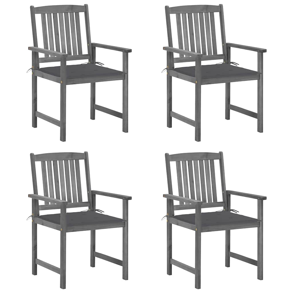 Garden Chairs with Cushions 4 pcs Grey Solid Acacia Wood