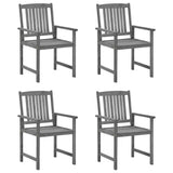 Garden Chairs with Cushions 4 pcs Grey Solid Acacia Wood - Front View