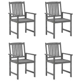 Garden Chairs with Cushions 4 pcs Grey Solid Acacia Wood - Front View