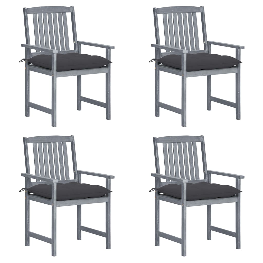 Garden Chairs with Cushions 4 pcs Grey Solid Acacia Wood