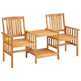 Garden Chairs with Tea Table and Cushions Solid Acacia Wood - Front View