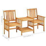 Garden Chairs with Tea Table and Cushions Solid Acacia Wood