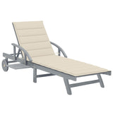 Garden Sun Lounger with Cushion Solid Acacia Wood