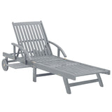 Garden Sun Lounger with Cushion Solid Acacia Wood - 45-Degree Angle
