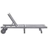 Garden Sun Lounger with Cushion Grey Solid Acacia Wood - Front View