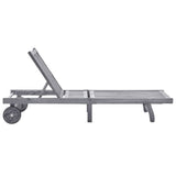 Garden Sun Lounger with Cushion Grey Solid Acacia Wood - Front View