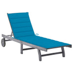 Garden Sun Lounger with Cushion Grey Solid Acacia Wood