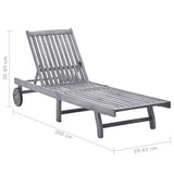 Garden Sun Lounger with Cushion Grey Solid Acacia Wood - Rear View