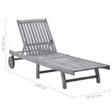 Garden Sun Lounger with Cushion Grey Solid Acacia Wood - Rear View