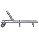 Garden Sun Lounger with Cushion Grey Solid Acacia Wood - Front View