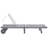 Garden Sun Lounger with Cushion Grey Solid Acacia Wood - Side View