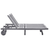 2-Person Garden Sun Lounger with Cushion Grey Solid Acacia Wood - Front View