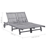 2-Person Garden Sun Lounger with Cushion Grey Solid Acacia Wood - Rear View